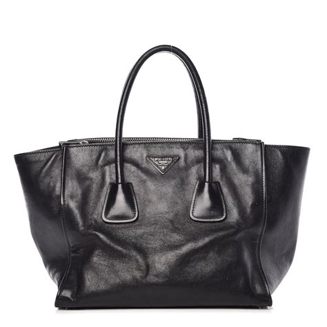 Prada Glace Calf Twin Pocket Tote Bag w/Studs, Black (Nero)